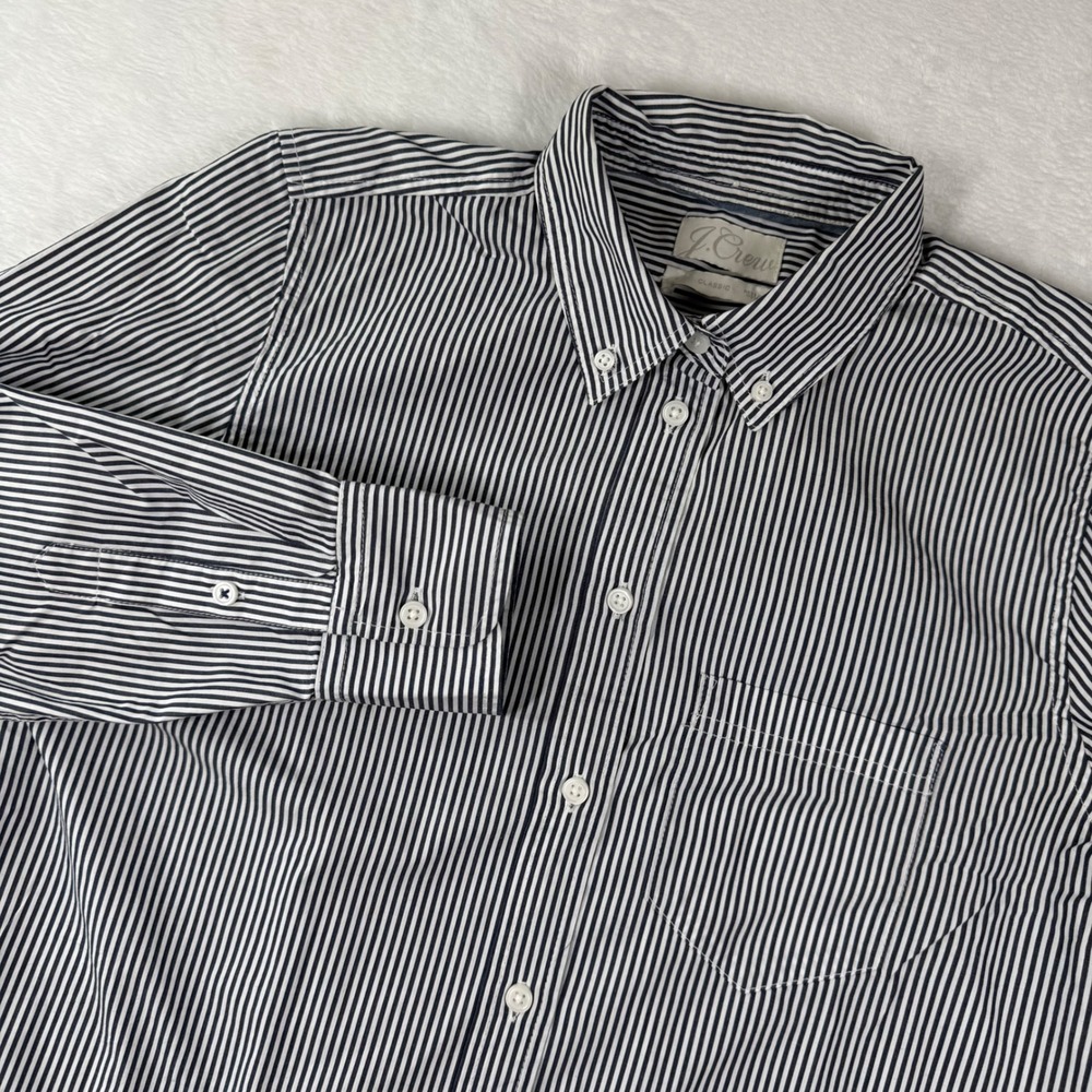 J.Crew Womens Navy Blue White Striped Cotton Button Down Shirt AW248 Size 6